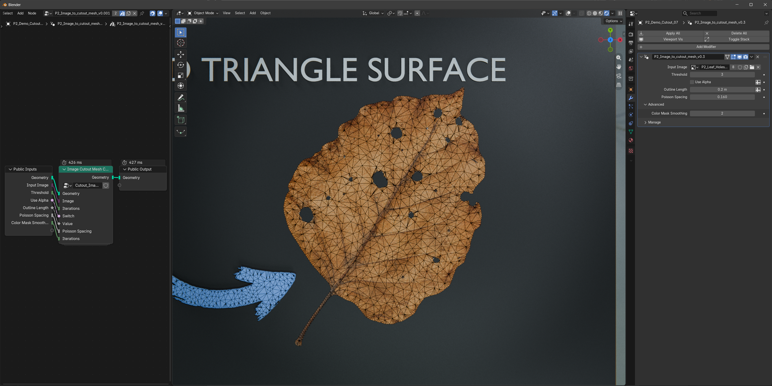 Image To Cutout Mesh node and modifier controls in Blender