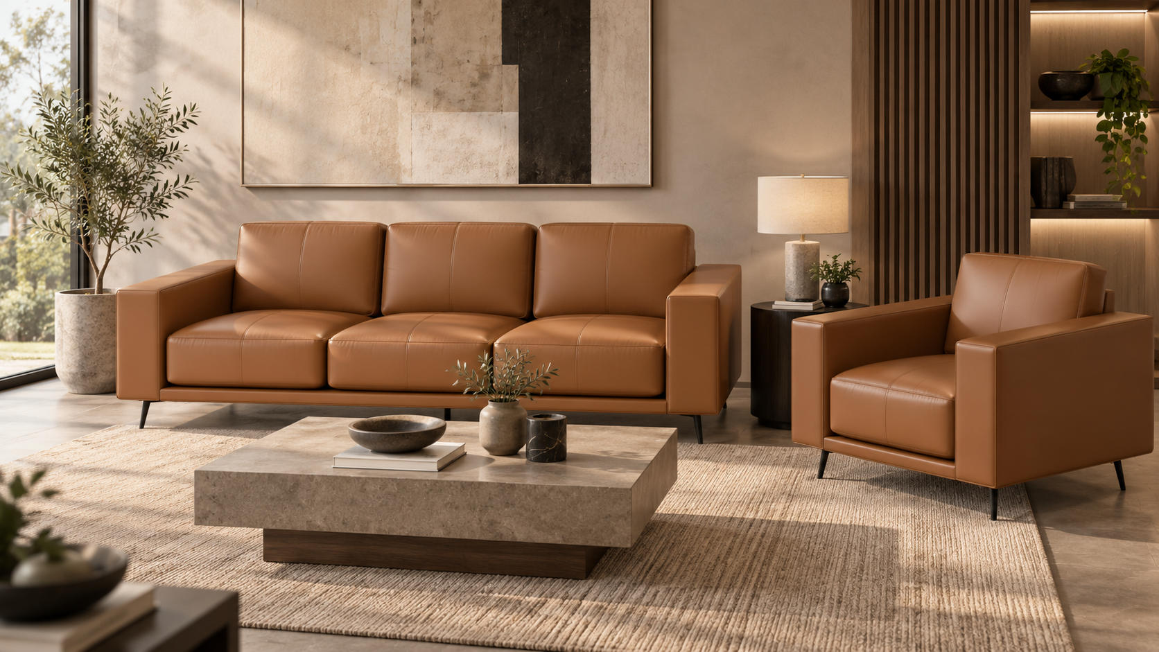 Leather sofa presentation render