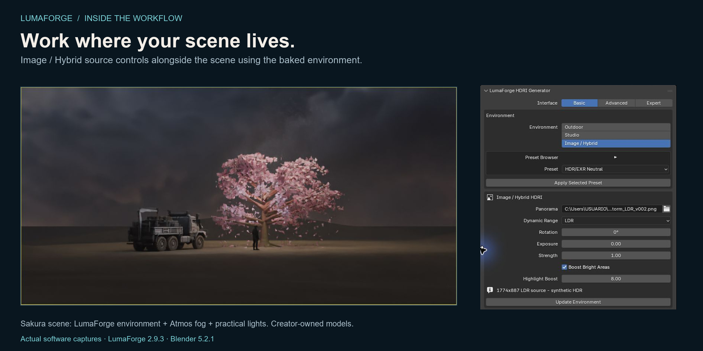 Actual Sakura viewport and LumaForge Image / Hybrid source controls