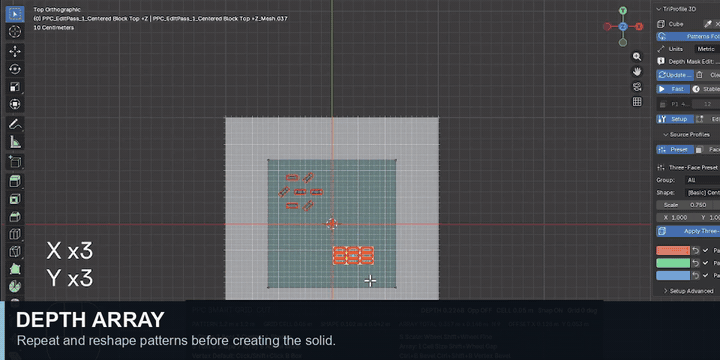 Depth array repeated across a 3D form