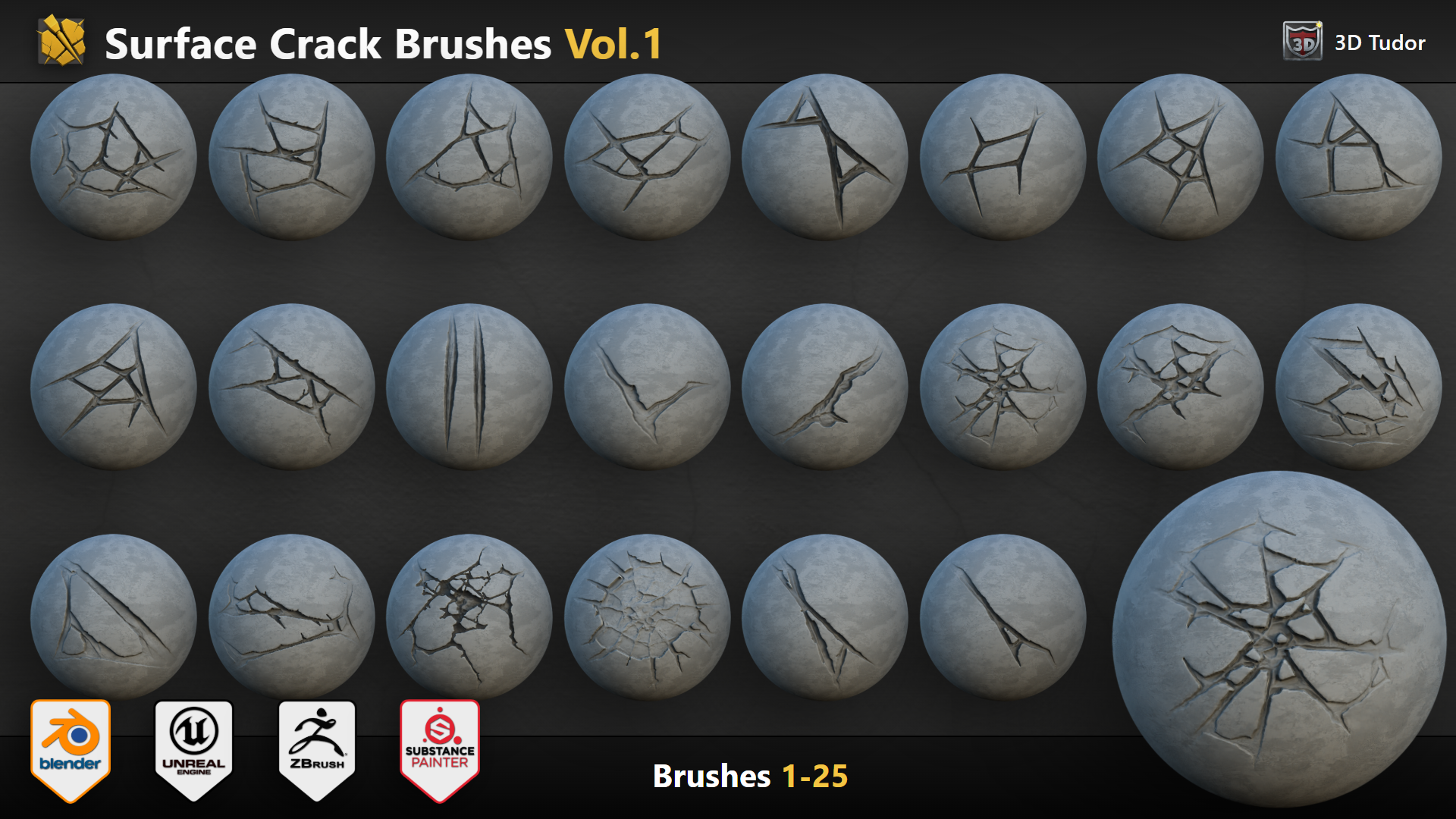 Surface crack brush designs 1 to 25 for environment and prop damage