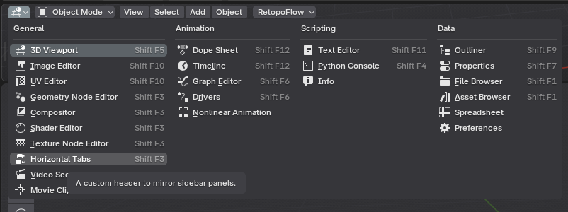 Select Horizontal Tabs from the Editor Type menu