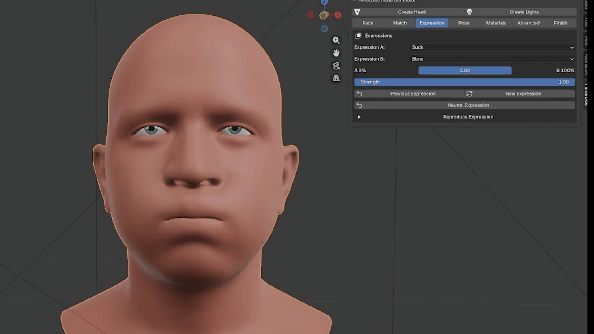 Creating and blending facial expressions in Blender