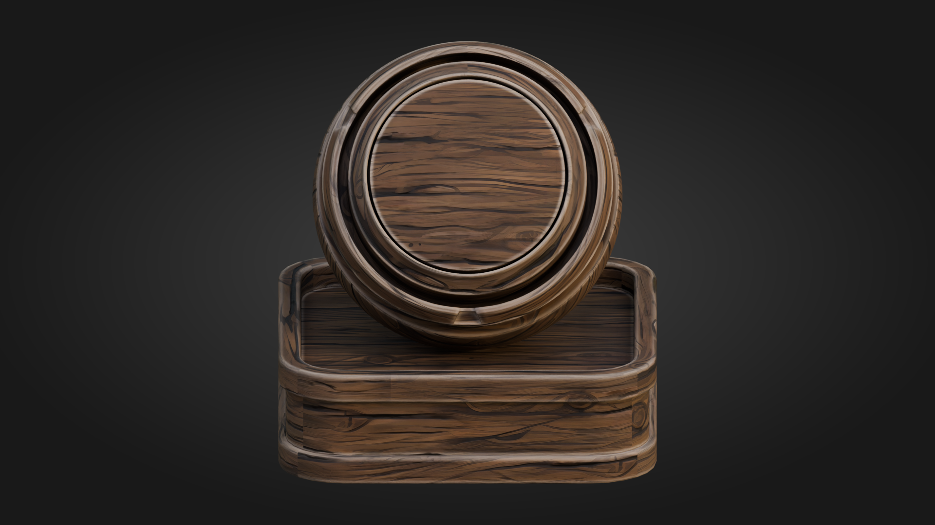 Wood material showcase render for the Stylized Medieval Inn Shader Pack in Blender.