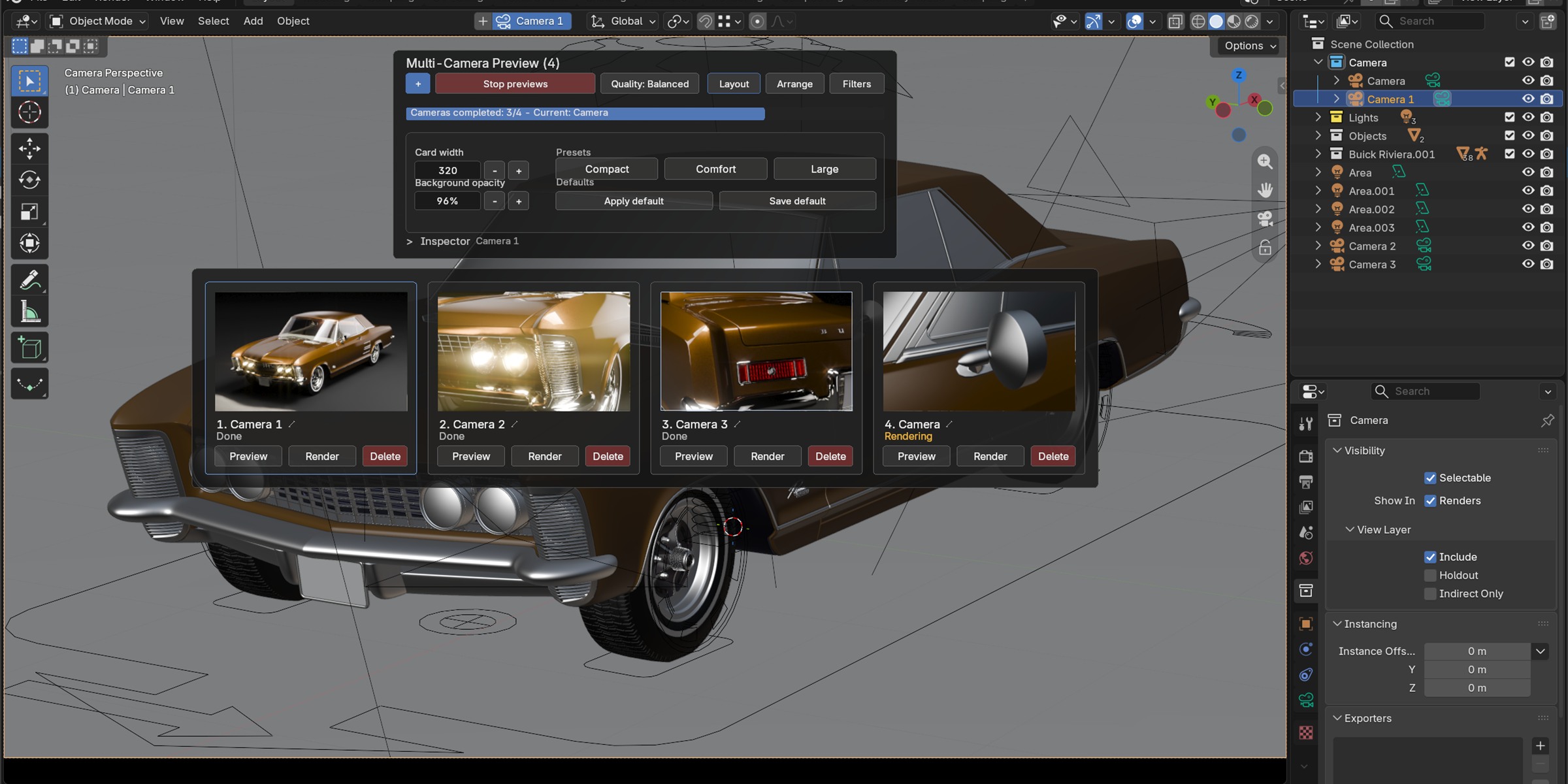 Rendered preview progress with completed and total cameras