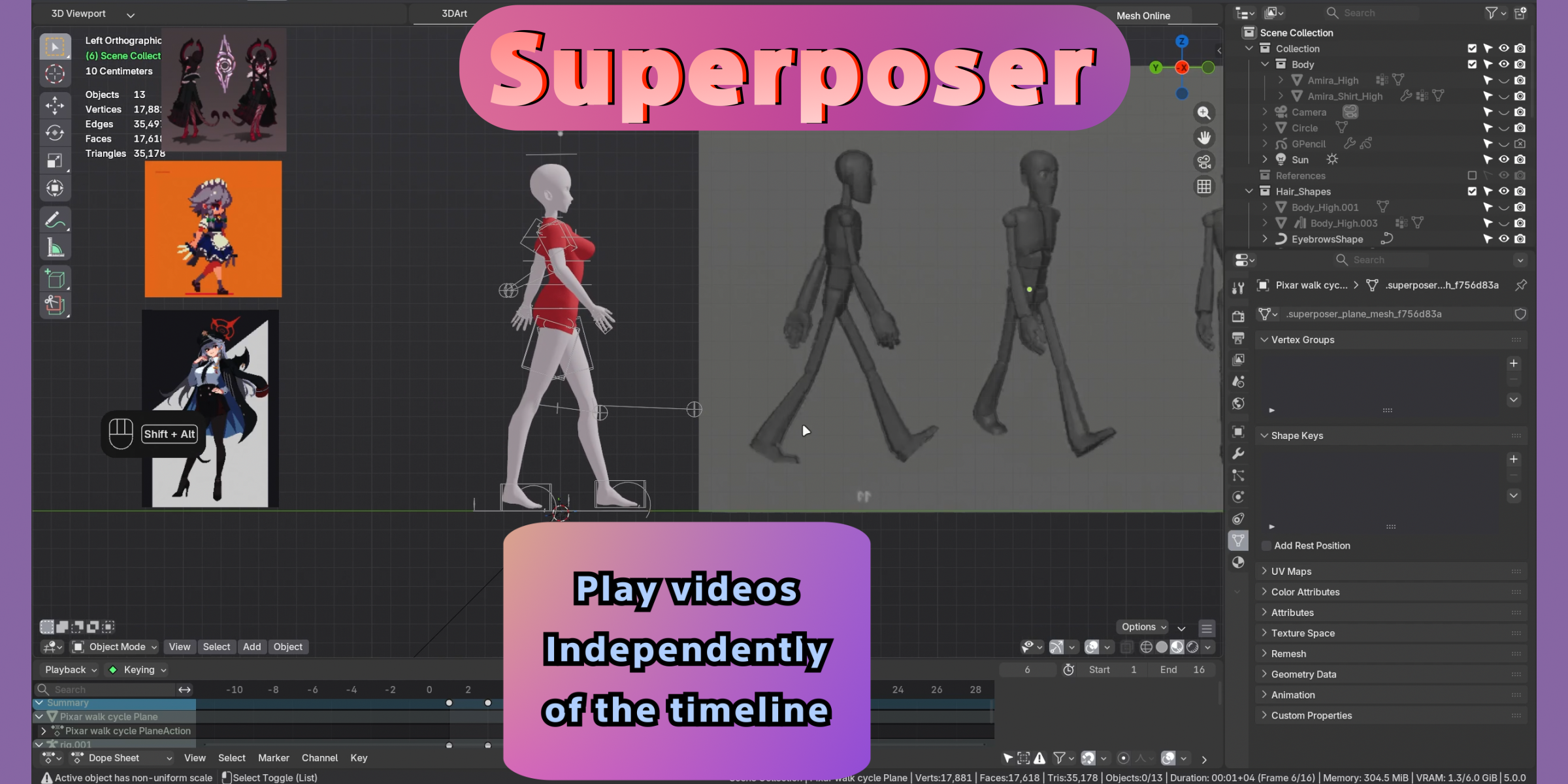 Superposer play videos independently of the timeline