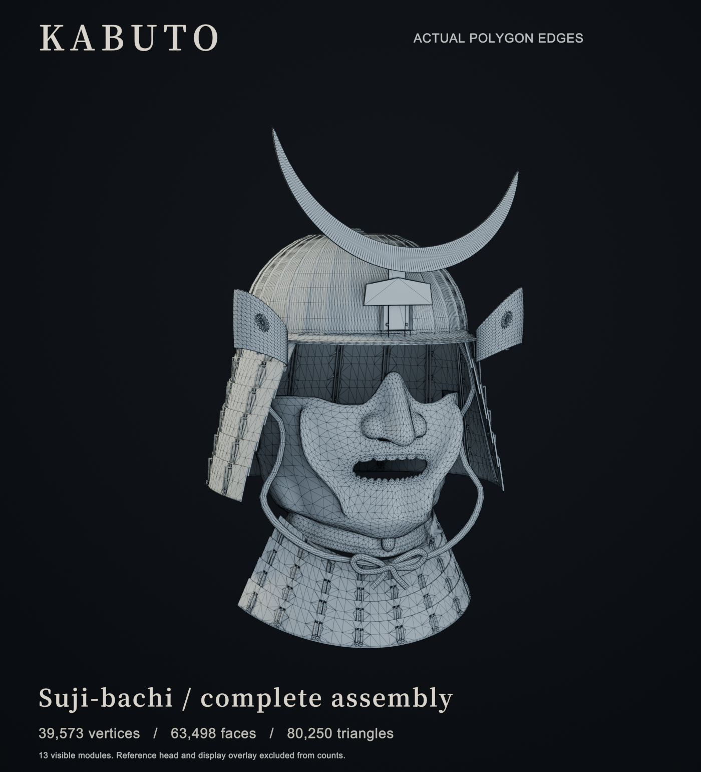 Black and gold example wireframe: 63,498 polygon faces and 80,250 triangles