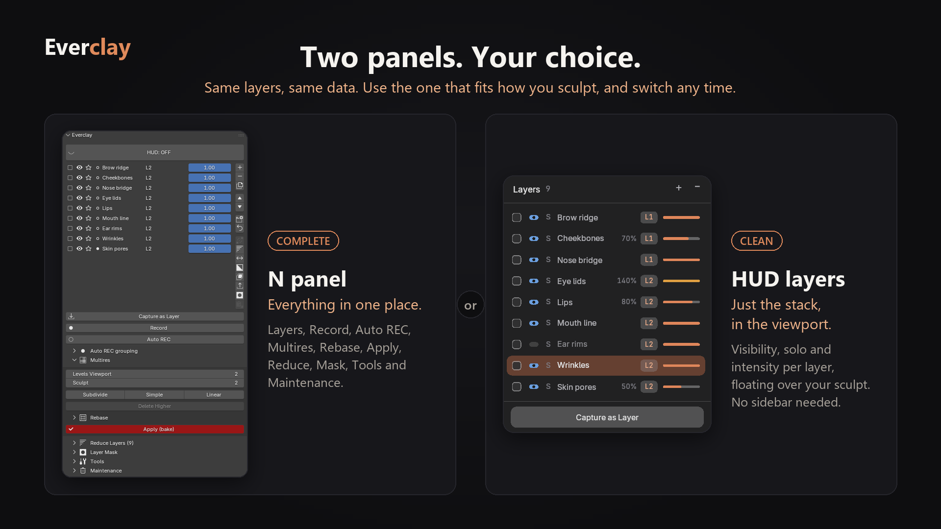N panel and HUD layer panel side by side