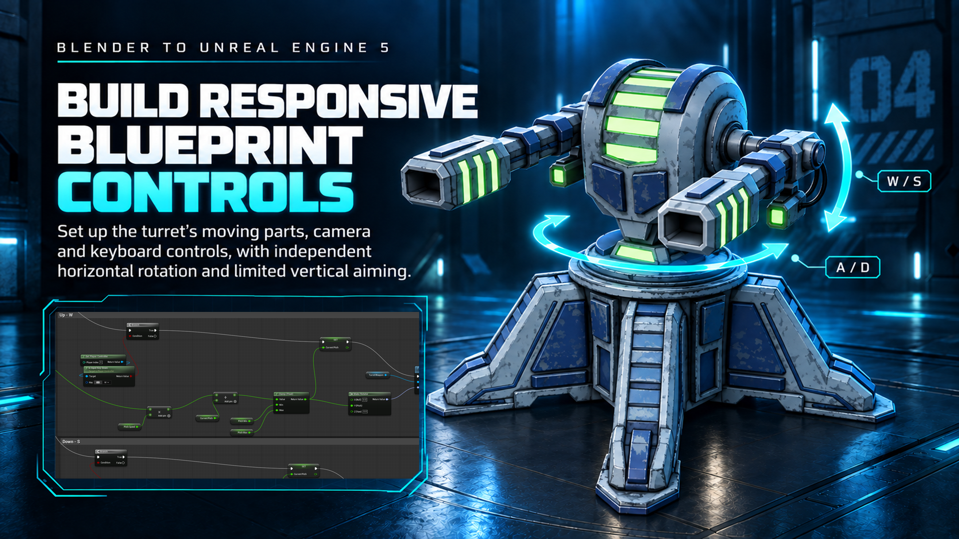 Blueprint graph and keyboard controls for turret aiming