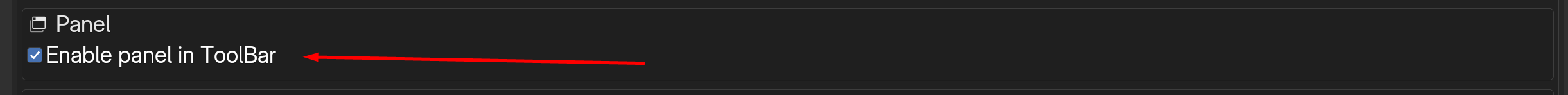 Enable Panel in Toolbar toggle