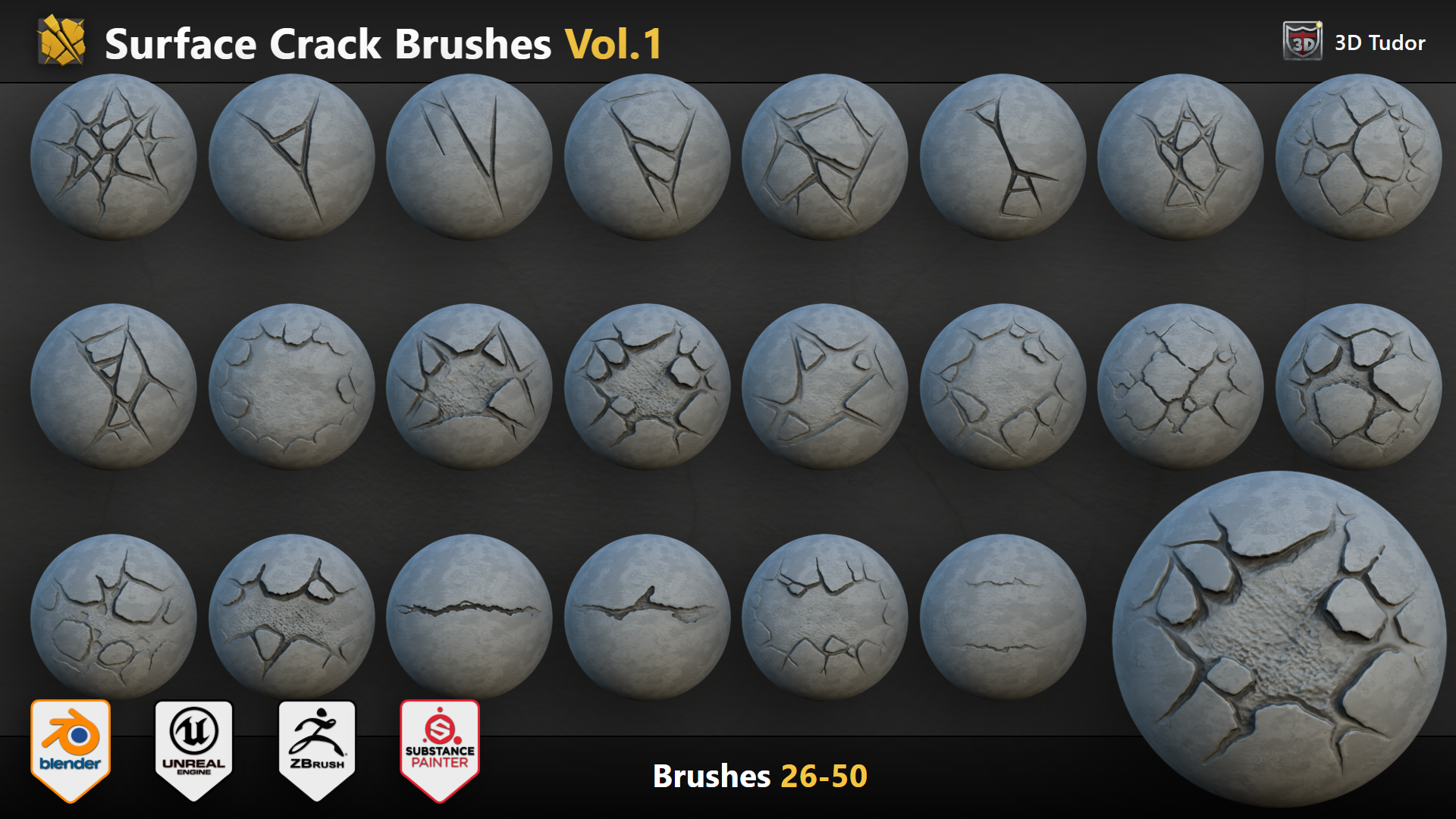 Surface crack brush designs 26 to 50 for environment and prop damage
