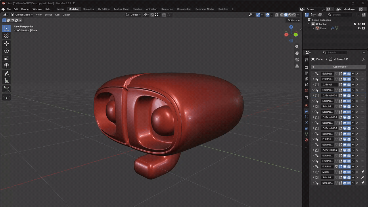 Edit Poly Modifier for Blender: A finished character model with multiple Edit Poly layers and separate modeling modifiers.