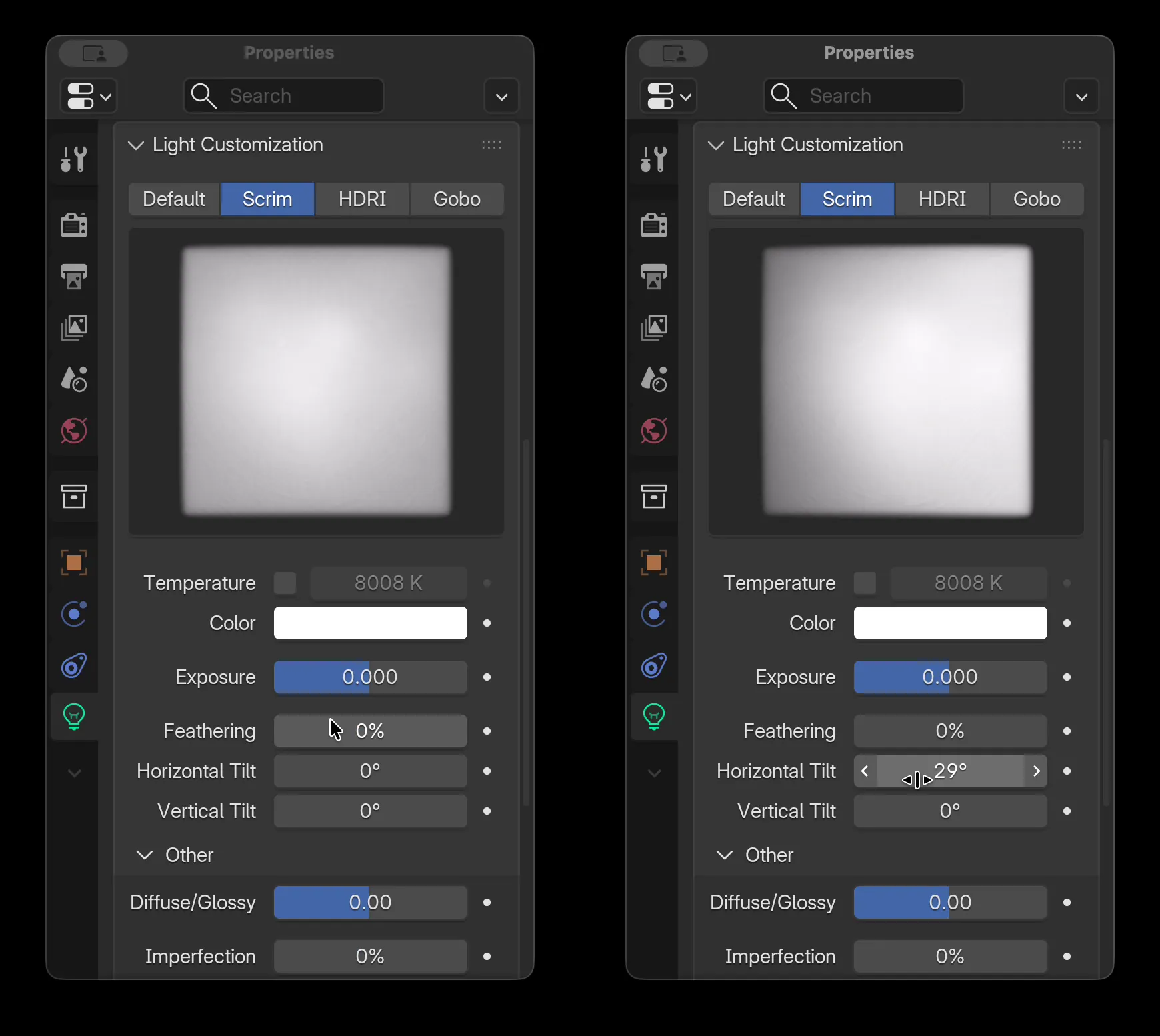 Scrim mode controls