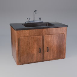 Sink Cabinet and Tap - Dark Wood