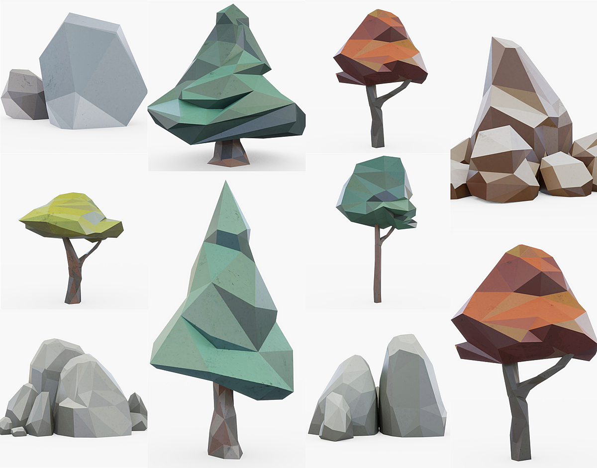 low Poly Tree Collection (+Rocks) - Superhive (formerly Blender Market)