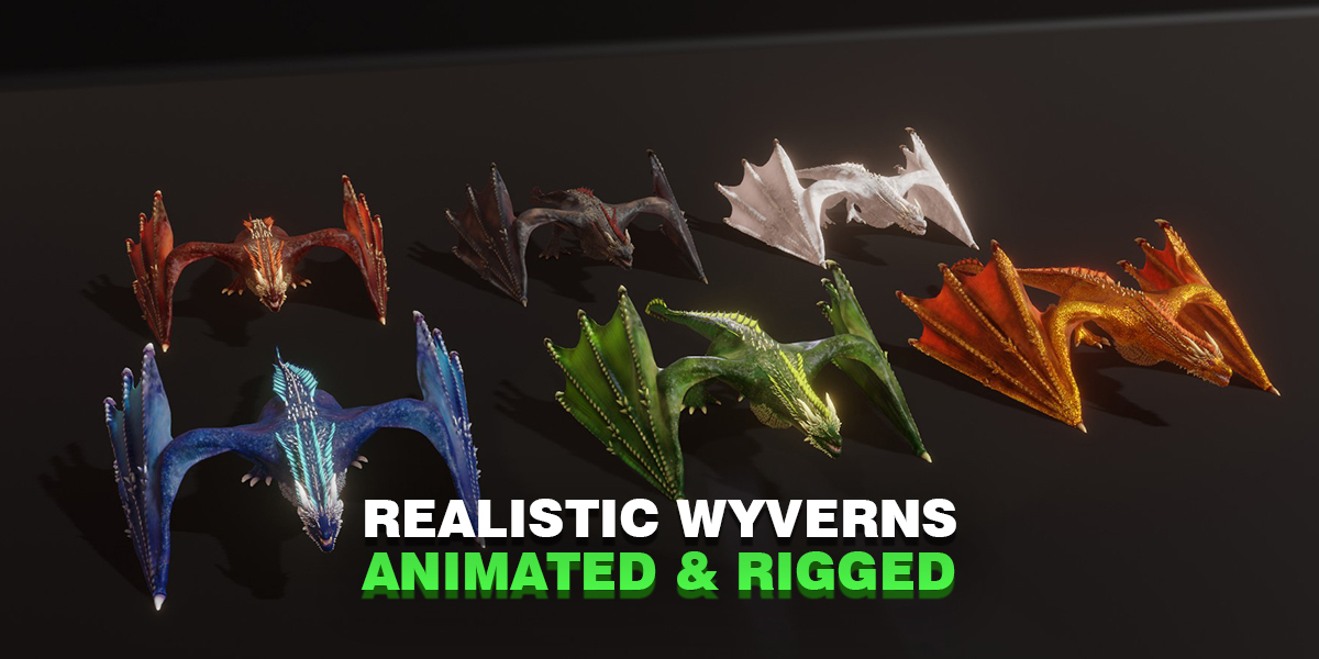 Realistic Wyverns Pack Animated Game-Ready Low-poly 3D Model - Blender ...