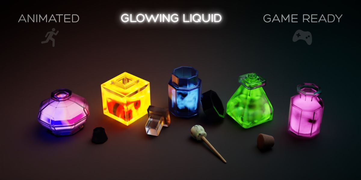 Animated Glowing Potions - Set x5 - Superhive (formerly Blender Market)
