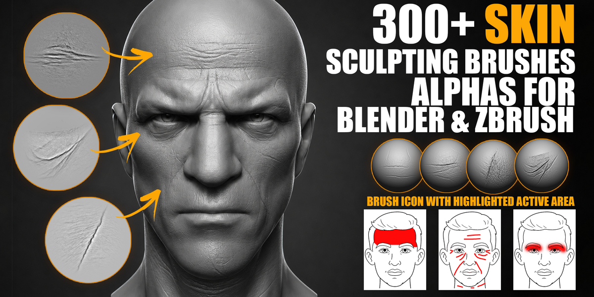 Face and Skin Sculpting Brushes for Blender and ZBrush
