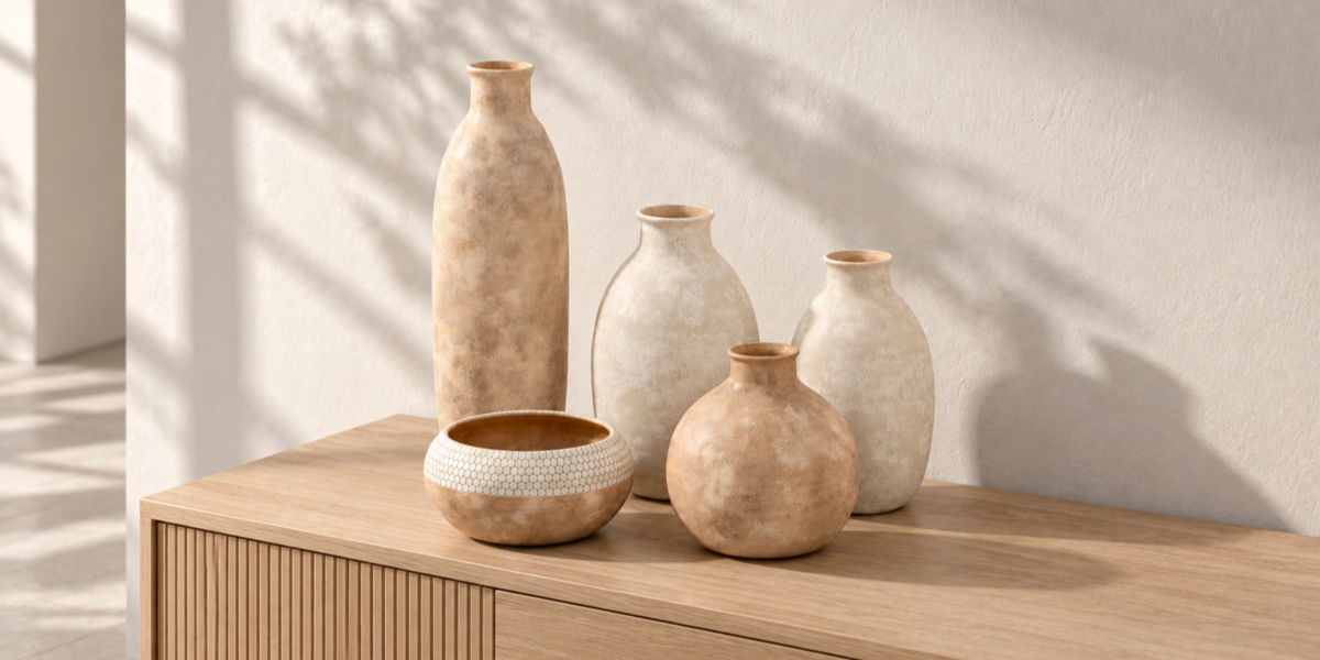 Neutral Sculptural Vase Collection full collection view
