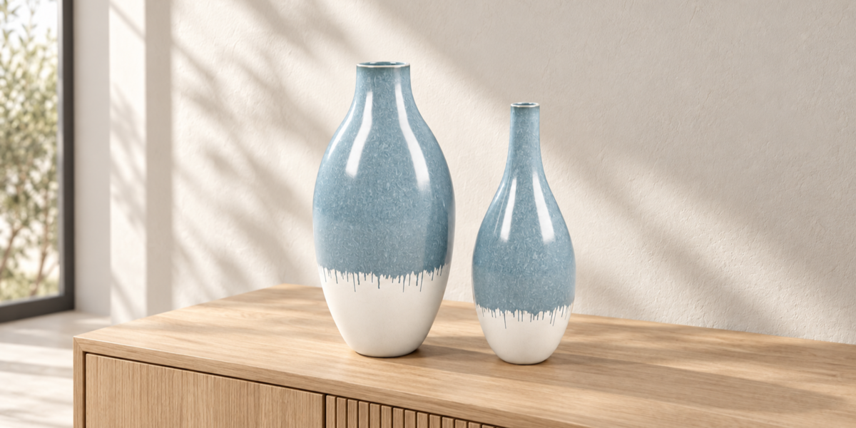 Pale Blue and White Glazed Vase Pair full collection view