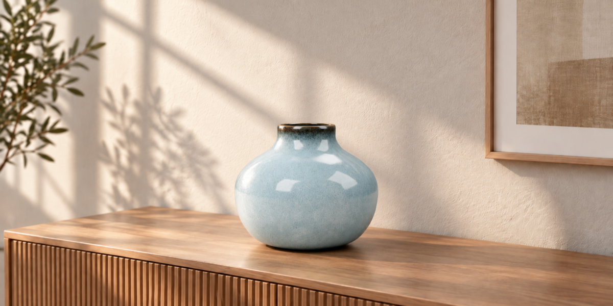 Pale Blue Globular Ceramic Vase - 3D Model full collection view