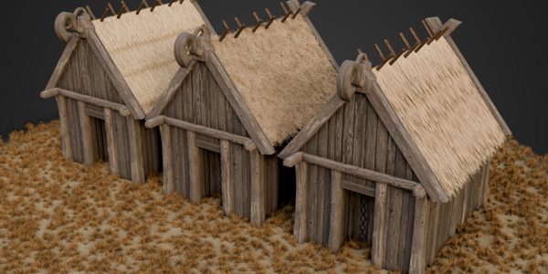 Three timber huts displaying different modular thatched-roof treatments