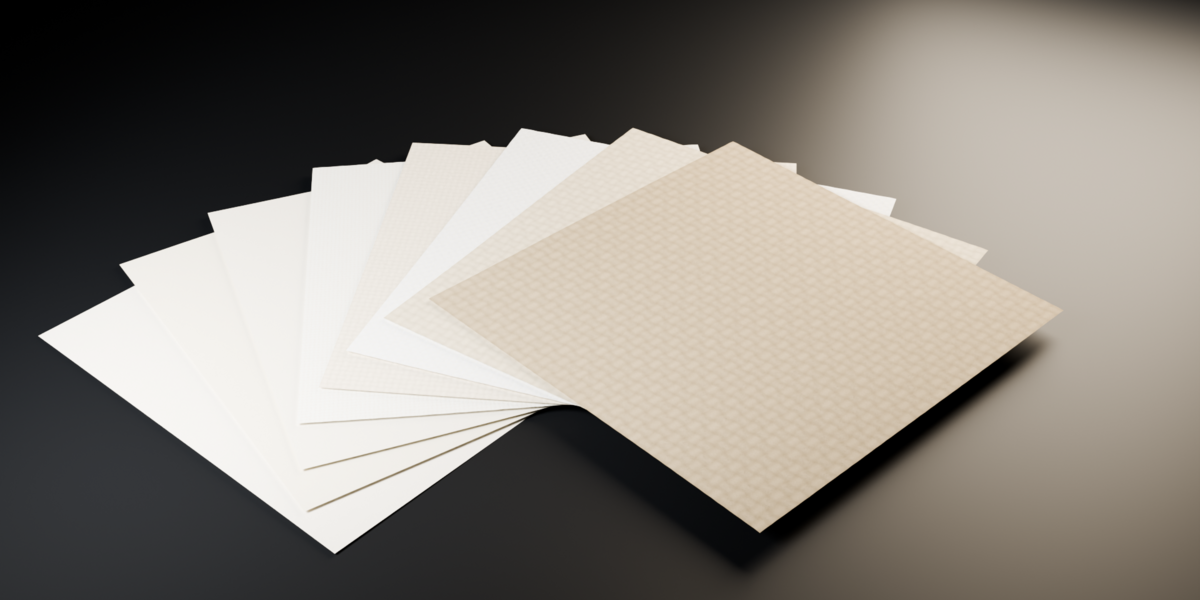 Eight woven artist supports, the front sheet showing a clear warp and weft weave