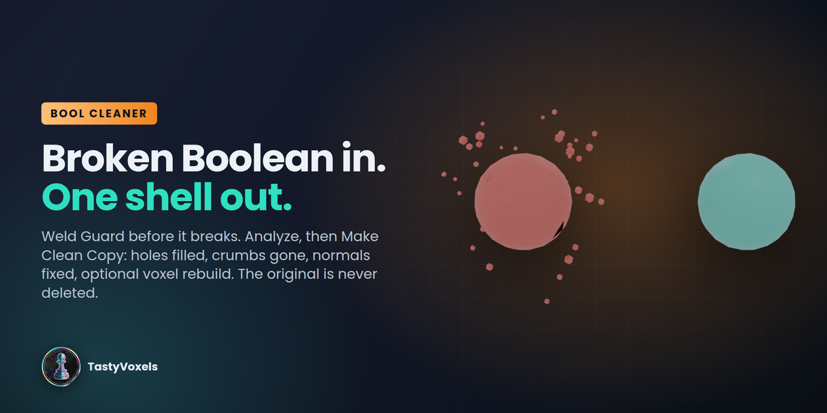 A broken Boolean result scattered into small shells, and the single closed shell the cleaner returns