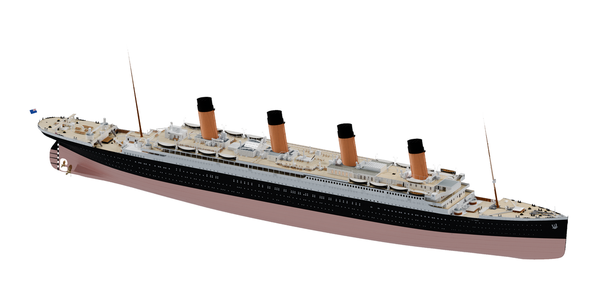 Titanic exterior, actual white-background render