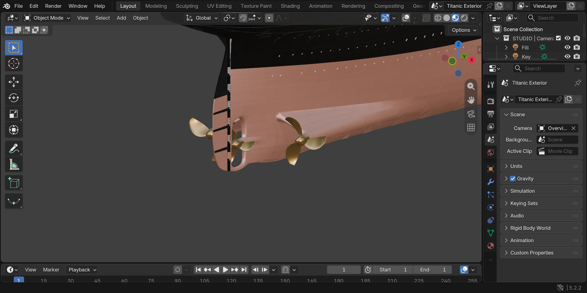 Actual Blender screenshot: MATERIAL PREVIEW / PROPELLERS