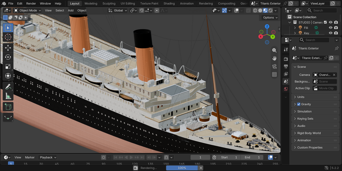 Actual Blender screenshot: VIEWPORT / DECK DETAILS