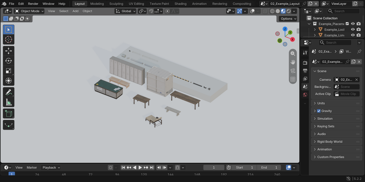 Actual Blender 5.2.2 workspace screenshot.