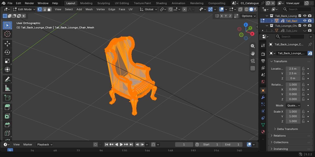 Actual mesh edit view in Blender.