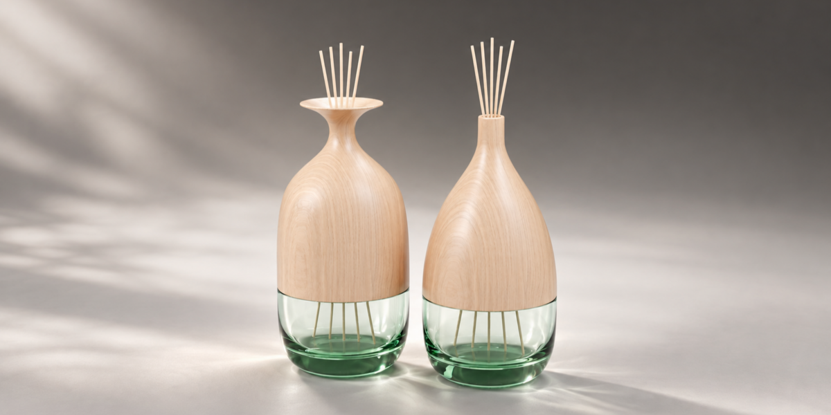 Wood and Green Glass Reed Diffuser Duo detail view