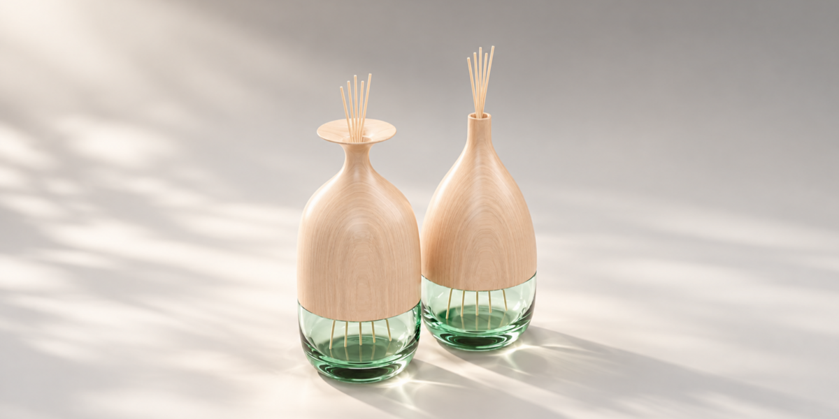 Wood and Green Glass Reed Diffuser Duo alternate view