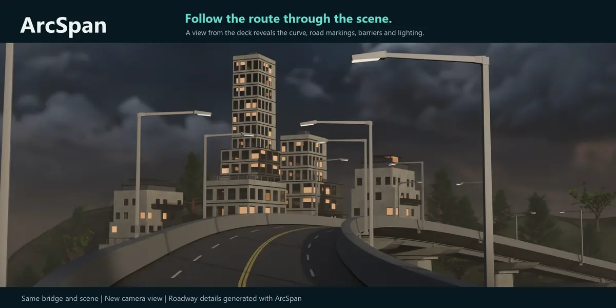 Roadway view of the same creative bridge scene