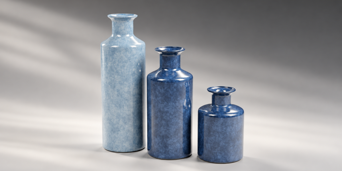 Blue Glazed Ceramic Vase Trio alternate view
