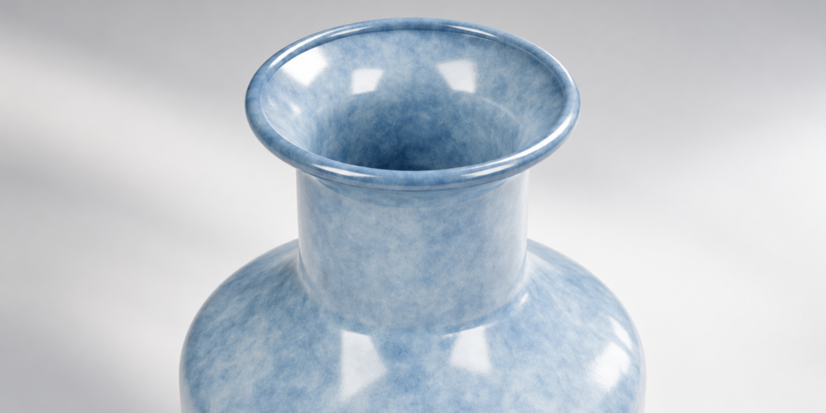 Pale blue ceramic vase rim and glazed interior