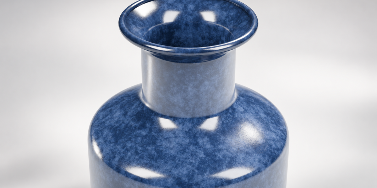 Dark blue ceramic vase rim and shoulder close-up