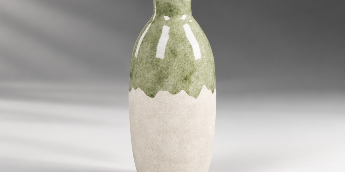 Green and Cream Ceramic Vase Trio alternate view