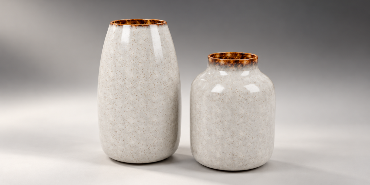 Cream Ceramic Vase Pair with Amber Glazed Rims alternate view