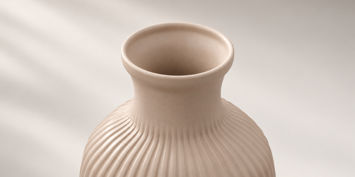 Ribbed Sand Ceramic Vase Trio detail view