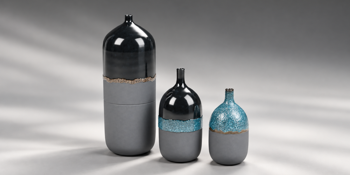 Black and Turquoise Ceramic Vessel Trio alternate view