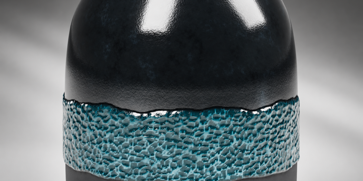 Close view of turquoise ceramic relief band