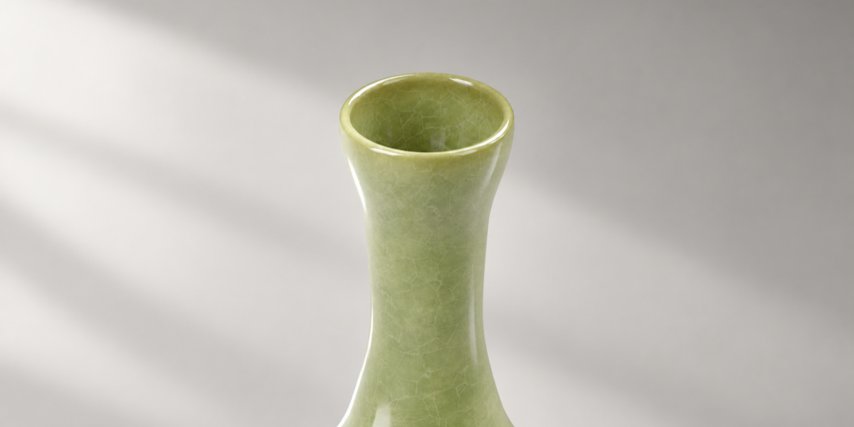 Green and Blue Glazed Bottle Vase Trio detail view