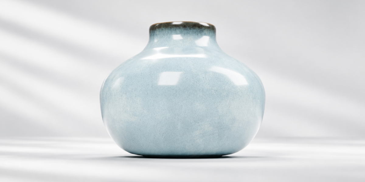 Pale Blue Globular Ceramic Vase - 3D Model detail view