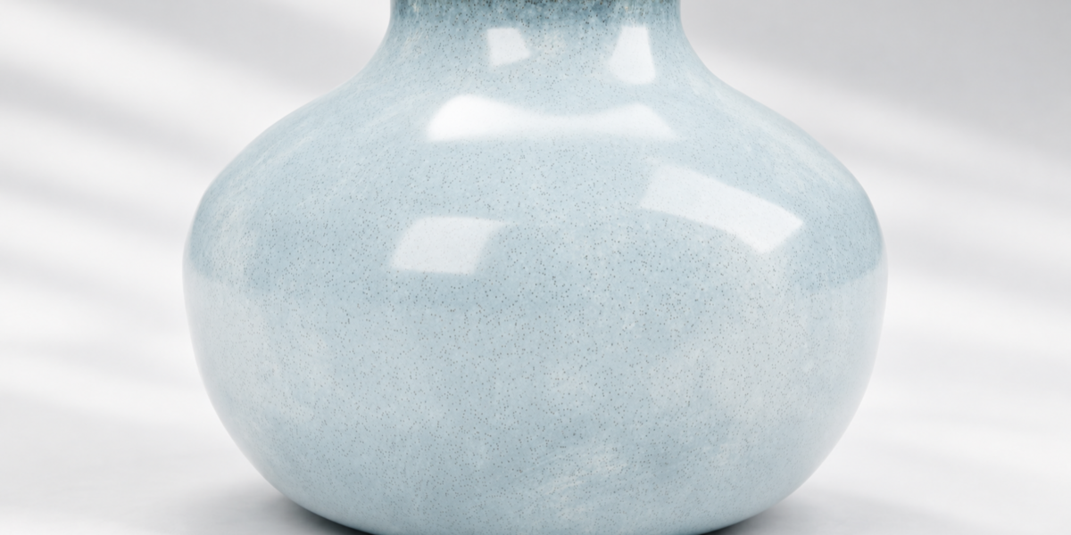 Close-up of pale-blue ceramic speckling and highlights