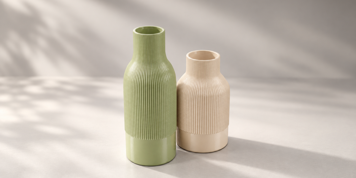 Sage and Cream Ribbed Vase Duo alternate view