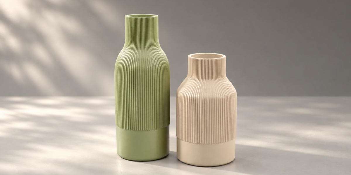 Sage and Cream Ribbed Vase Duo detail view