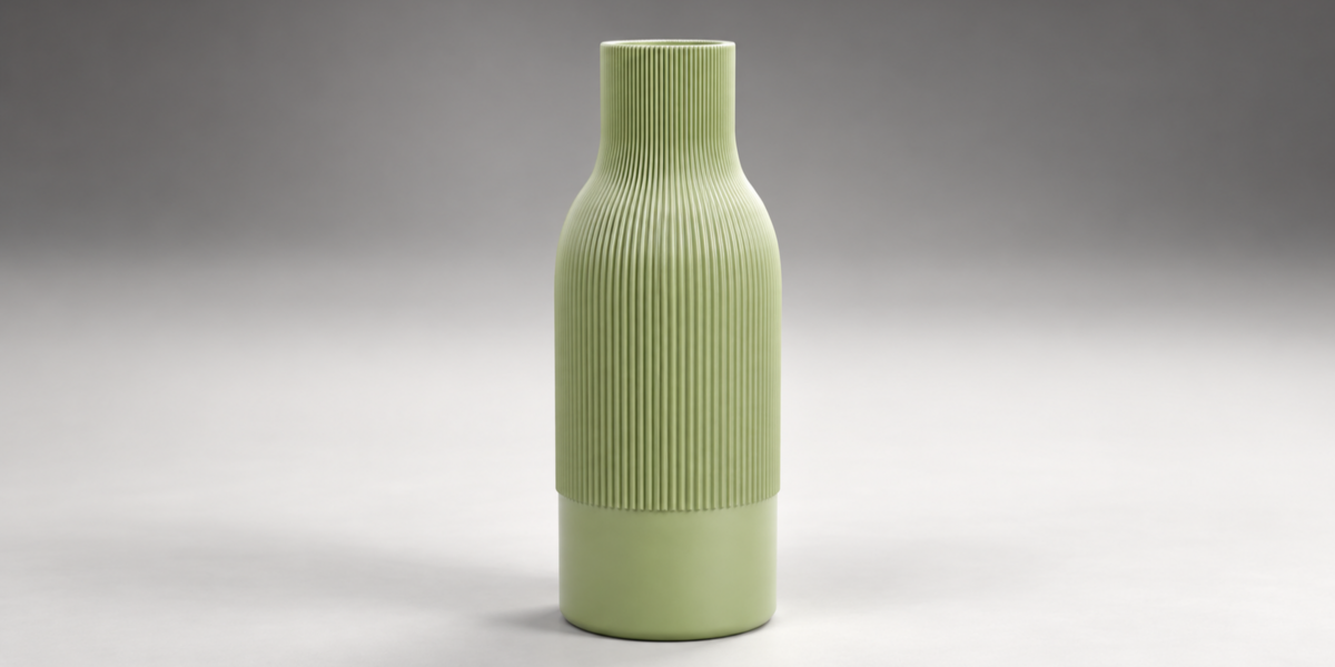 Sage and Cream Ribbed Vase Duo material close-up
